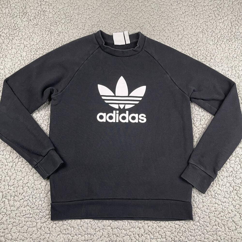 Adidas Sweater Mens Small Black White Trefoil Logo Crewneck Pullover Casual